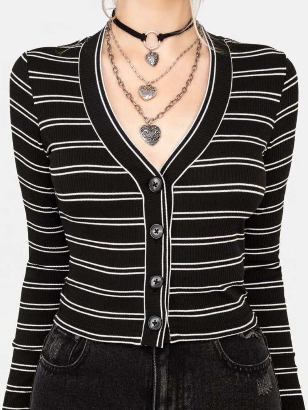 DISTURBIA Slash striped cropped cardi size US4 - Picture 3 of 10